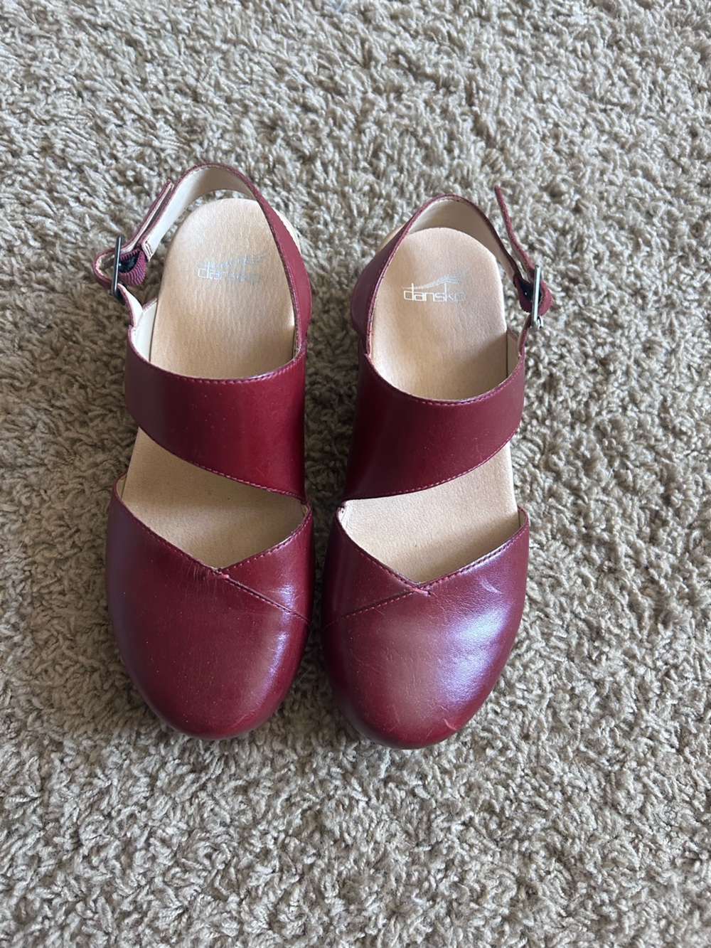 Dansko Burgundy Leather Cross-Strap Slingback Flats
